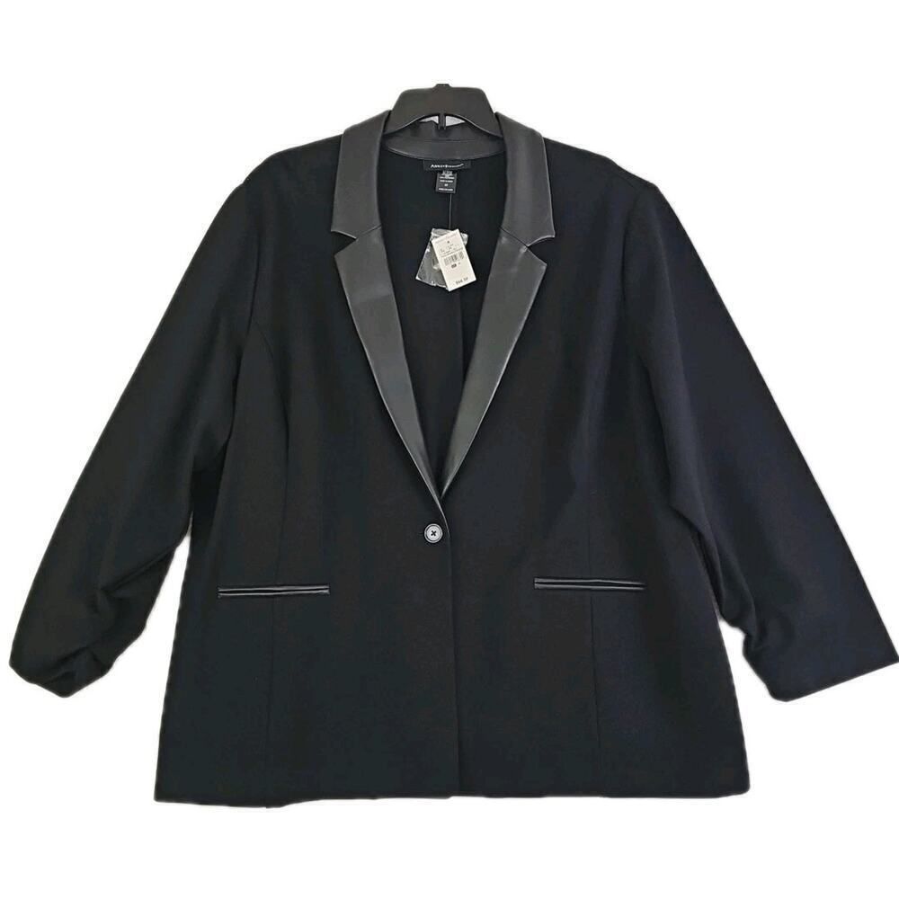 Ashley Stewart ~Woman Size 30~ Combo Leather Black Jacket Blazer Formal NWT.